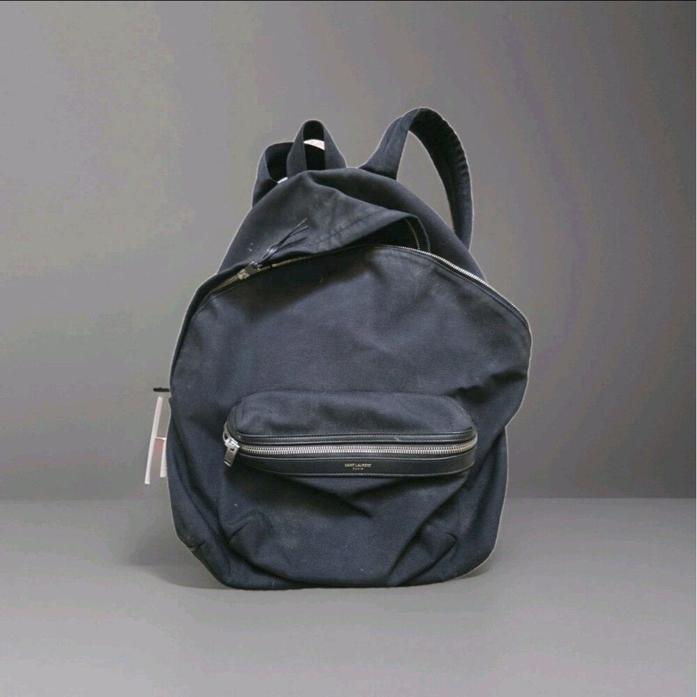 SAINT LAURENT Backpack Canvas Black Silver Tone Zipper Pull FOR PARTS OR REPAIR - Picture 1 of 16